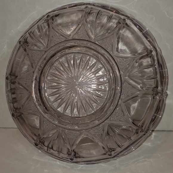 Clear Pink Lavender Tinted Serving Bowl Vintage Glass Star Pattern Frilly Edge - Picture 5 of 16